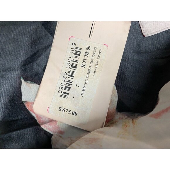 $675 Ted Baker Leather Jacket Furrly  Shearling Trim SIZE 2 US 6 Detached Sleeve - Picture 6 of 14